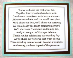 ... Tiffany Blue and Brown Thank You for Celebrating Our Wedding Poem