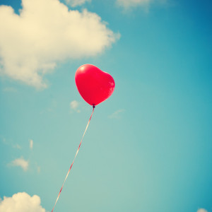 Retro Red Heart Balloon on Blue Sky (Love) Art Print