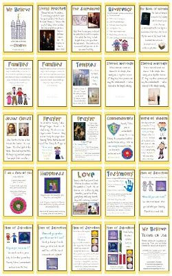 ... book printables! Book of Mormon, articles of faith, prophets, etc