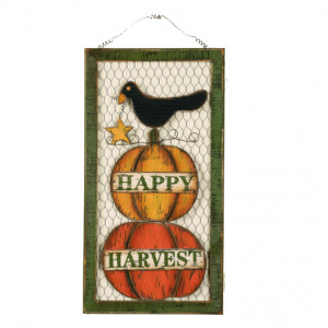 Happy Harvest with Pumpkin and Crow Sign Wall Hanging Decoration