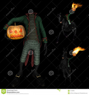 Three Images Headless Horseman Carrying Jack Lantern Isolated