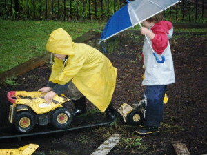 Children Playing In Rain Drawing