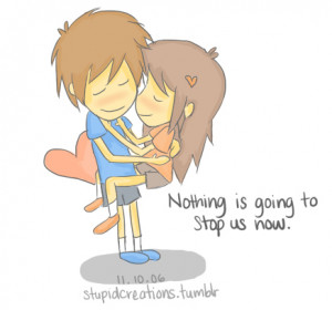 art, cartoon, couple, cuddle, cute, heart, love, typography