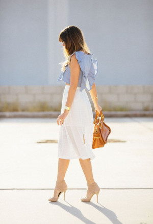 White and Blue and Summer All Over Mesh Windowpane, Midi Skirts, White ...