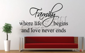 ... LIFE BEGINS & LOVE NEVER ENDS Inspirational Wall Quote Vinyl Decal