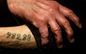 ... Leon Greenman displays his number tattoo photo Ian Waldie Getty Images