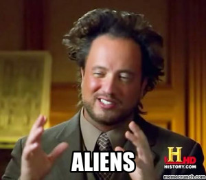 Generate a meme using Ancient Aliens Guy