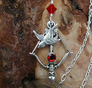 Katniss Bow and Arrow Necklace with Fire Red by theforksforest, $14.99