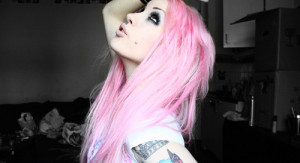 extensions, girl, make up, piercing, pink, pink hair, skinny, tattoo ...