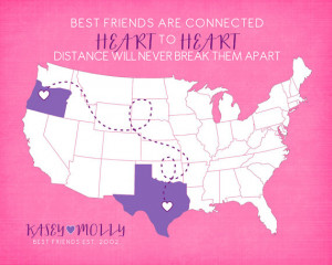 Gift for Best Friend, Long Distance Friendship Quote - 8x10 Map Print ...