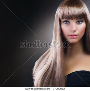 ... Girl Beautiful Makeup and Healthy Hair over Black Background 97092962