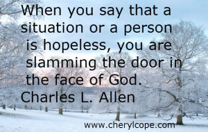 When you say that a situation or a person is hopeless, you are ...