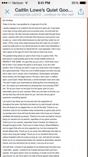 iSpeakSoftball: Caitlin Lowe's good bye to softball. PLEASE read this ...