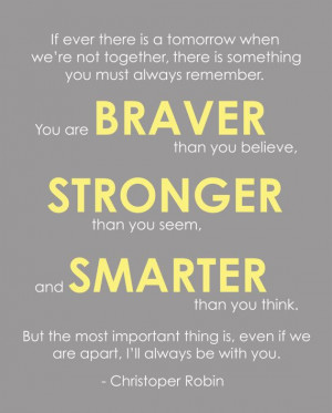 Print - Christopher Robin, Winnie the Pooh You are Braver Quote ...