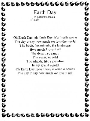 Earth Day Poems For Kids Garrett voge, 6th grade,
