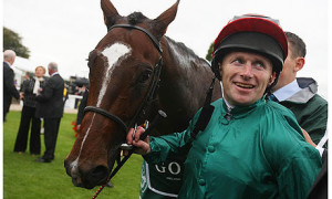 Jockey Joe Fanning looks suitably joyful after his mount Shakespearean ...