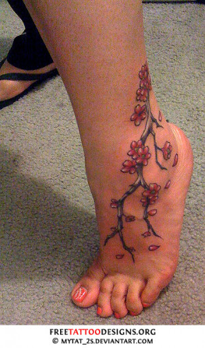 Cherry blossom tattoo on ankle