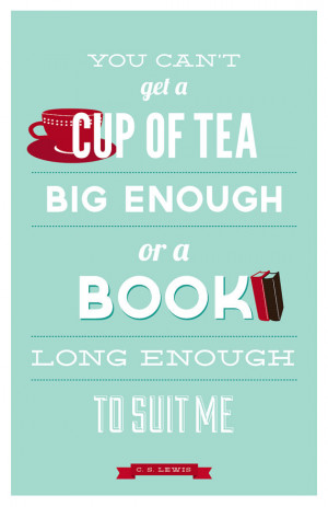 Book and Tea Lovers CS Lewis Quote, turquoise and red typographic ...