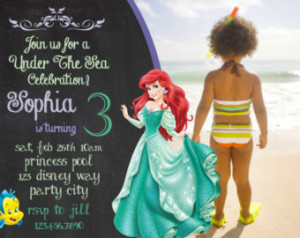 mermaid invite birthday invitation DIY Disney Princess Girl Chalkboard ...