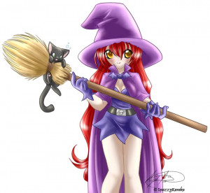 Cute anime witch with broom
