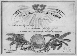 Colonization Society], ca. 1840 Certificate American Colonization ...