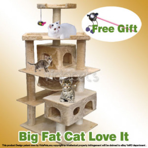 Beige Cat Tree Condo Furniture Scratch Post Play House For Big Fat Cat ...
