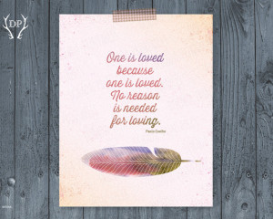 Feather love quote Paolo Coelho watercolor printable art instant ...