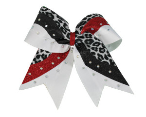 Double Strike Cheer Bow Snow Leopard / White Cheetah Red and Black ...