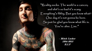 ... this image include: mitch lucker, suicide silence, rip, quote and live