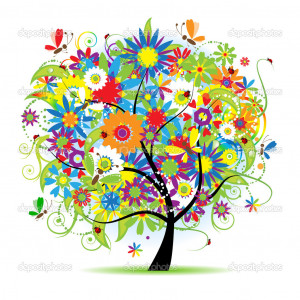 Floral tree beautiful - Stock Illustration