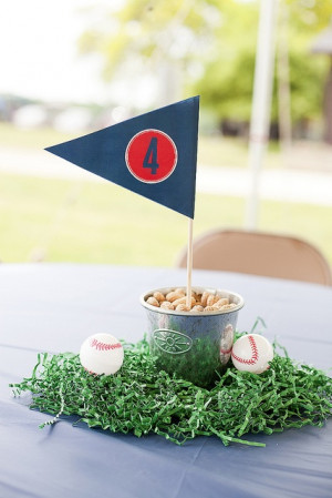 center piece for baseball banquet. add a couple Cracker Jack boxes….