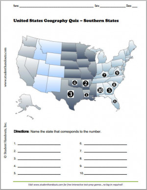 United States Map Quiz Worksheet