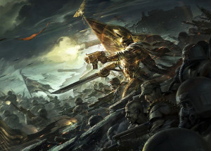Lord Solar Macharius on Crusade alongside his troops
