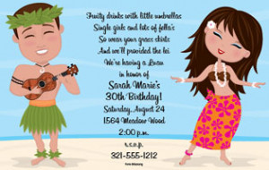 couples luau! This tropical invitation is decorated with a man and ...