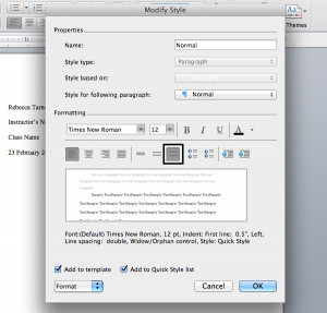 Change the font to 12 pt Times New Roman and turn on double spacing .