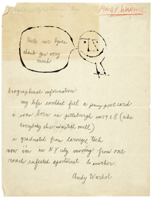 Andy Warhol to Russell Lynes, 1949