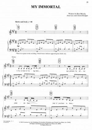 Evanescence - My Immortal piano sheet by thelippincott