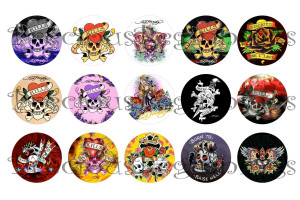 Ed Hardy Tattoo Style Assortment Of 1 Inch Circle Digital Images For
