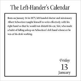 Left-handed block calendar - inside page