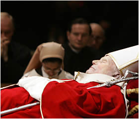 body of Pope John Paul II lying in state inside St Peter's Basilica ...