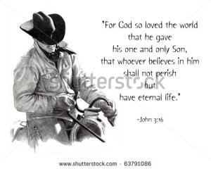 Freehand Pencil Drawing of Cowboy With Bible Verse - stock photo