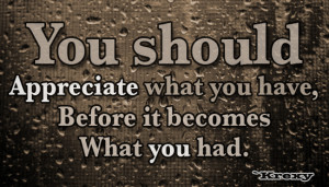 Appreciate What You Have Before It Becomes What You had