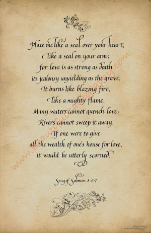 Song of Solomon, biblical verse written in calligraphy on parchment ...