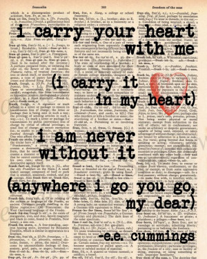 carry your heart - Vintage Dictionary E.E. Cummings Quote - I carry ...