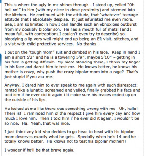 Bipolar Mom Brags about Verbally Abusing Her Teen-Aged Son