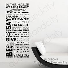 House Rules In This House Family Love Wall Quote Family Inspirational ...