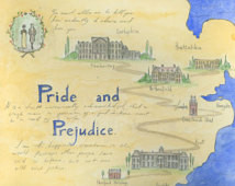Map of Pride and Prejudice. Art Print. 8x10 inches. Jane Austen art.