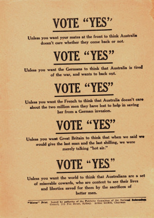 ... -and-white leaflet encouraging people to vote 'yes' for conscription