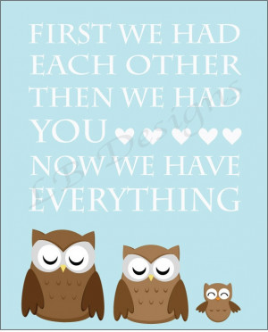 Blue and Brown Owl Nursery Quote Print - 8x10