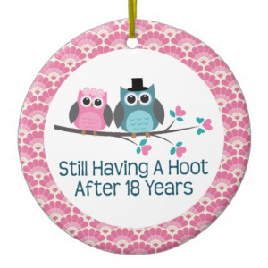 18th Anniversary Owl Wedding Anniversaries Gift Double-Sided Ceramic ...